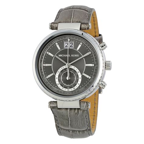 Michael Kors Sawyer Grey Dial Grey Leather Ladies Watch MK2432